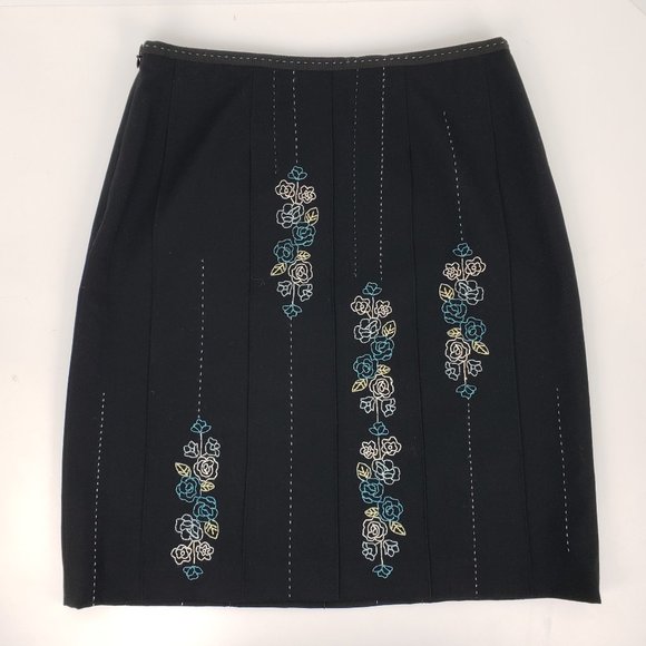 LOFT Dresses & Skirts - Ann Taylor Loft Black Embroidery Pencil Skirt 4